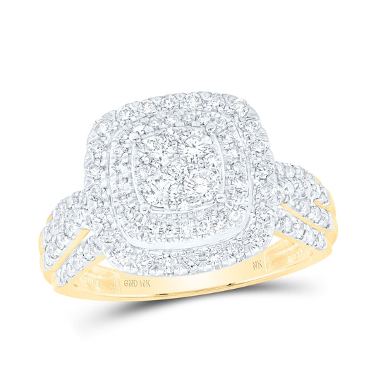 10K White Or Yellow Gold Womens Round Diamond Square Cluster Ring , Womens Size: 5-10