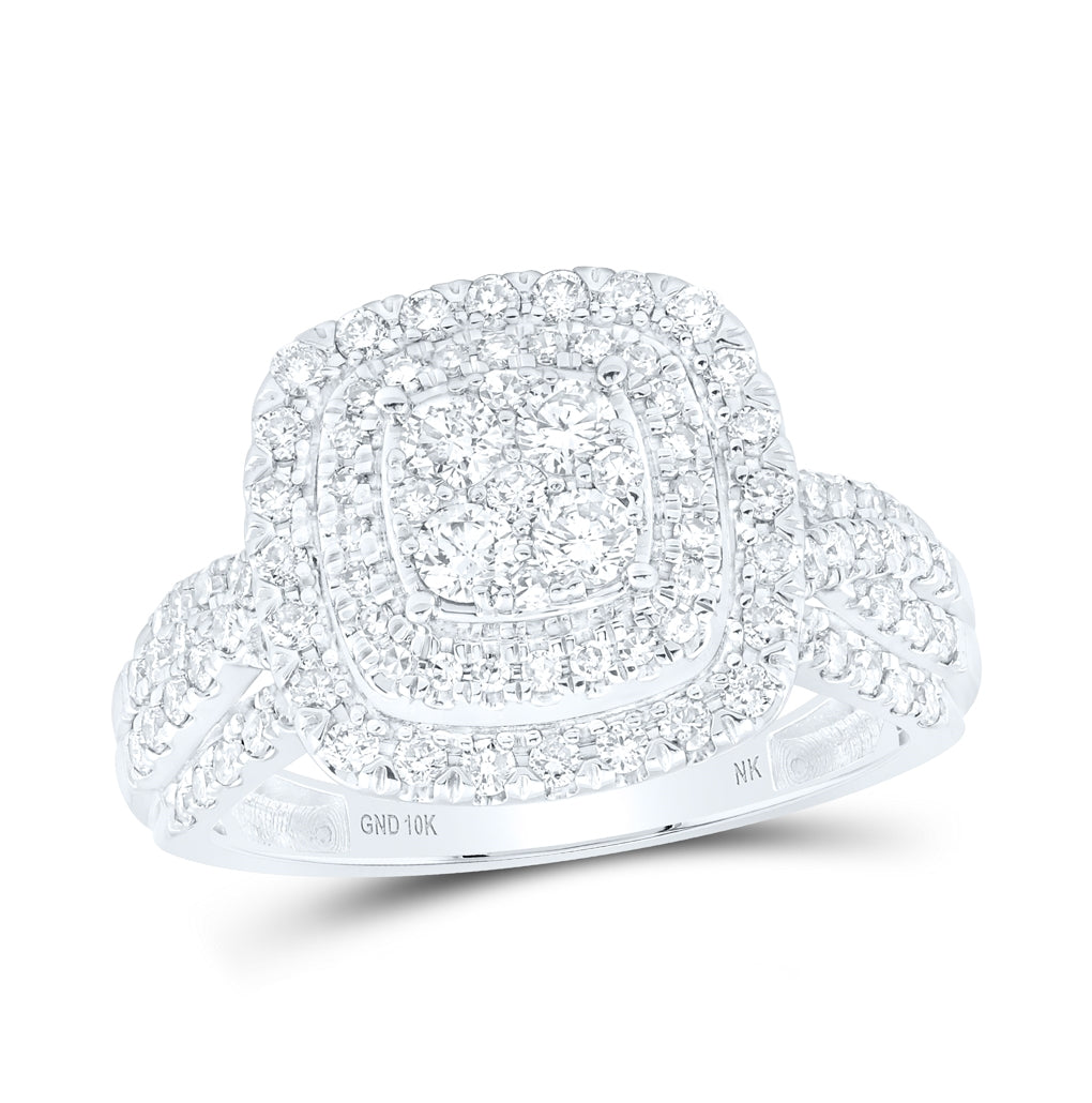 10K White Or Yellow Gold Womens Round Diamond Square Cluster Ring , Womens Size: 5-10