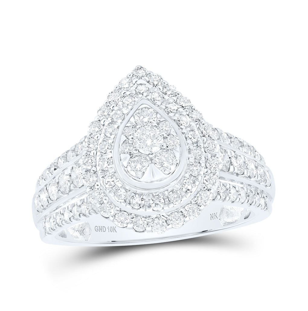 10K White Or Yellow Gold Womens Round Diamond Teardrop Cluster Ring , Womens Size: 5-10