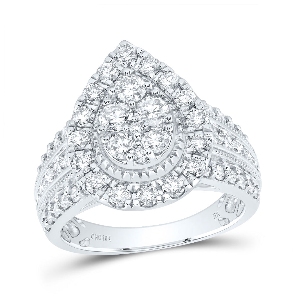 10K White Or Yellow Gold Womens Round Diamond Teardrop Cluster Ring , Womens Size: 5-10