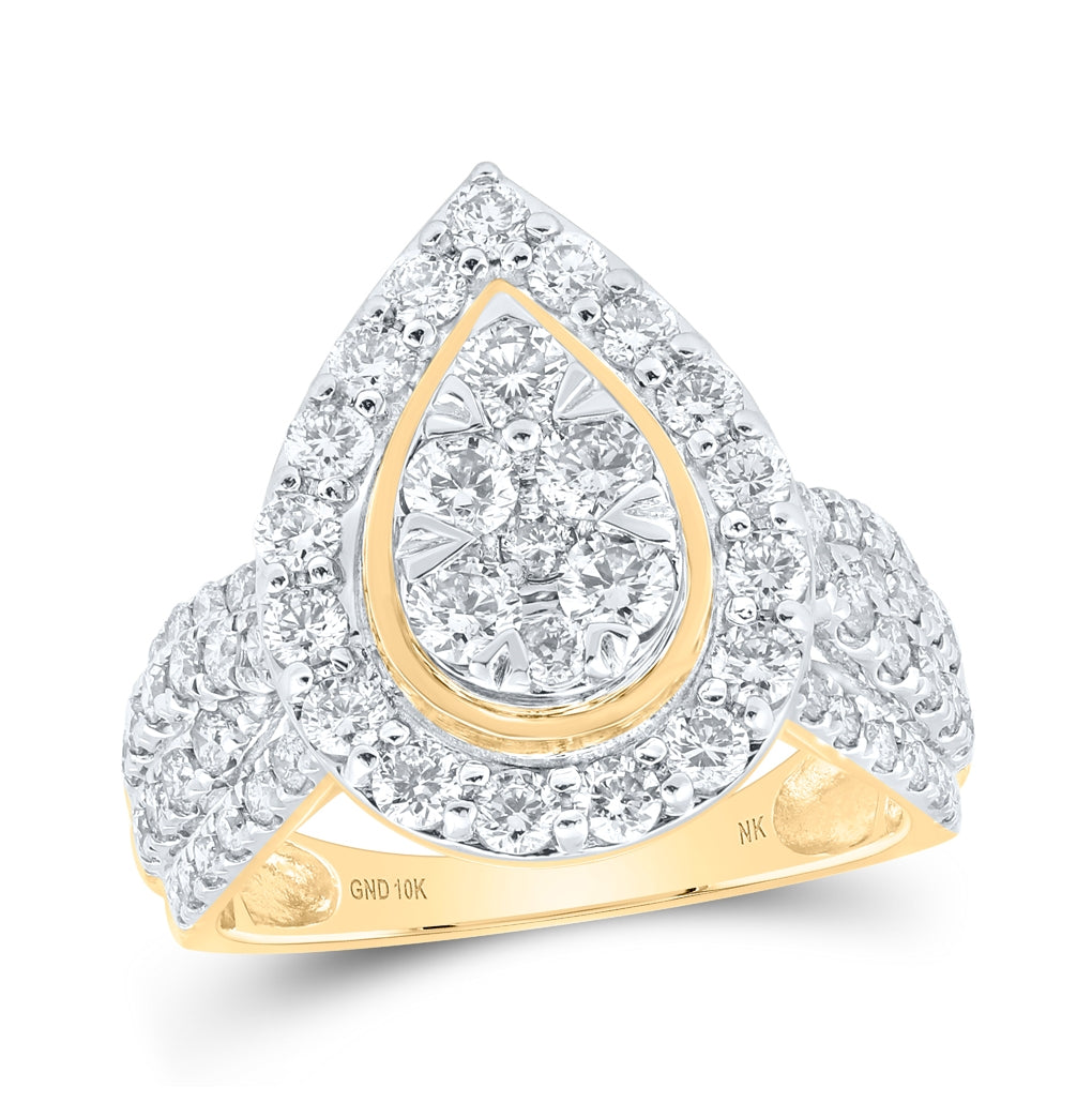 10K White Or Yellow Gold Womens Round Diamond Teardrop Cluster Ring , Womens Size: 5-10