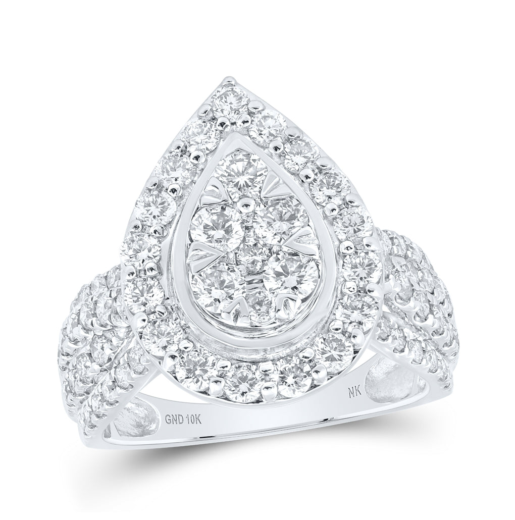 10K White Or Yellow Gold Womens Round Diamond Teardrop Cluster Ring , Womens Size: 5-10