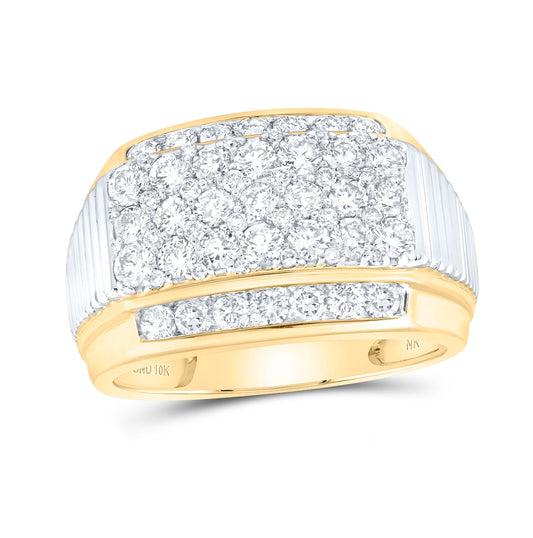 10K Yellow Or White Gold Mens Round Diamond Ribbed Pave Band Ring 2 Cttw, Mens Size: 7-13