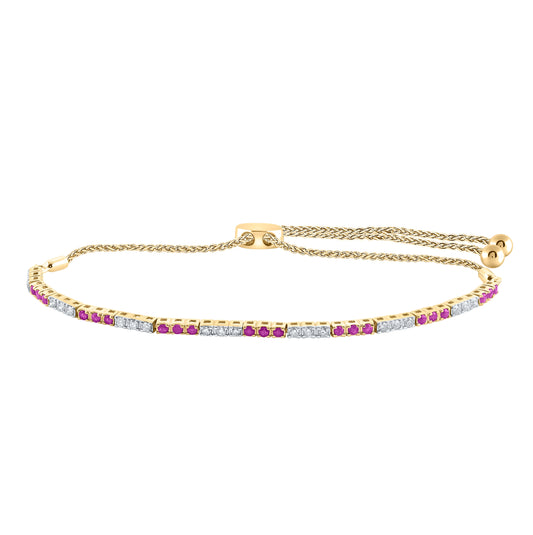 14K Yellow Or White Or Rose Gold Womens Round Ruby Diamond Bolo Bracelet