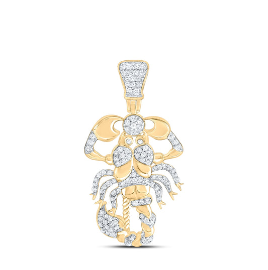 10K Yellow Gold Mens Round Diamond Scorpion Charm Pendant 1/2 Cttw