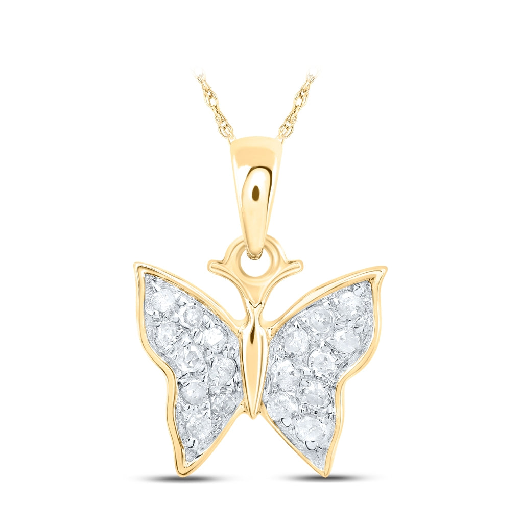 10K White Or Yellow Gold Womens Round Diamond Butterfly Pendant