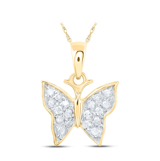 10K White Or Yellow Gold Womens Round Diamond Butterfly Pendant