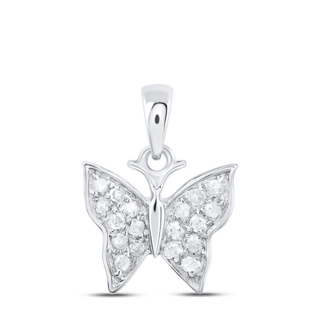10K White Or Yellow Gold Womens Round Diamond Butterfly Pendant
