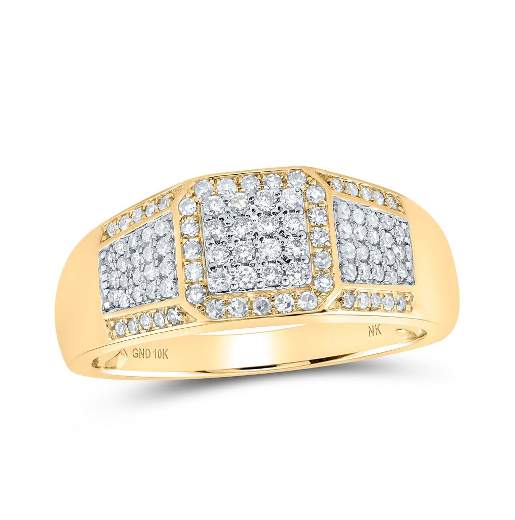 10K White Or Yellow Gold Mens Round Diamond Square Ring , Mens Size: 7-13