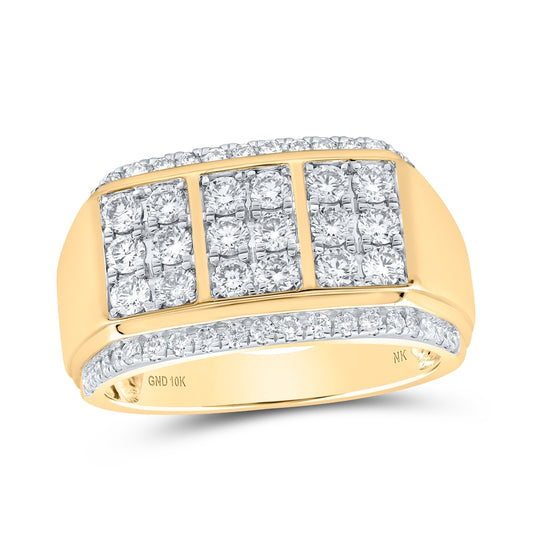 10K Yellow Gold Mens Round Diamond Band Ring 1-1/2 Cttw, Mens Size: 7-13