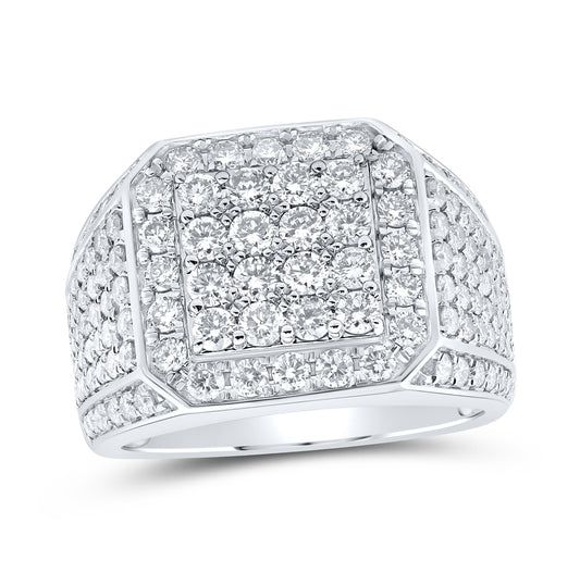 14K White Gold Mens Round Diamond Square Ring 3 Cttw, Mens Size: 7-13