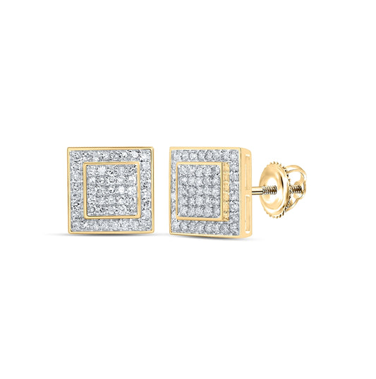10K White Or Yellow Gold Womens Round Diamond Square Earrings