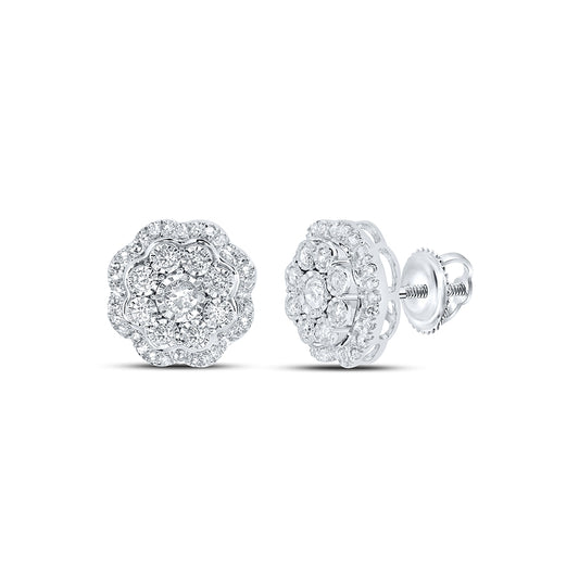 10K White Gold Womens Round Diamond Octagon Earrings 1/2 Cttw