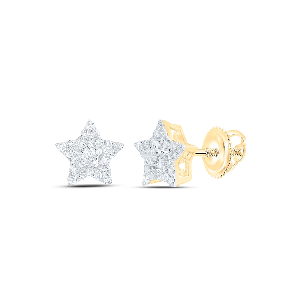 10K White Or Yellow Gold Womens Round Diamond Star Earrings