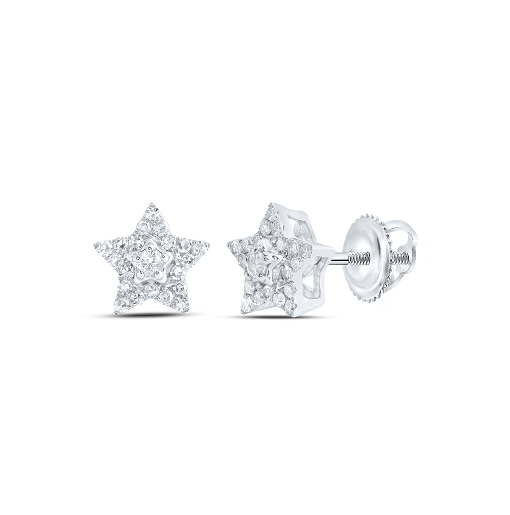 10K White Or Yellow Gold Womens Round Diamond Star Earrings