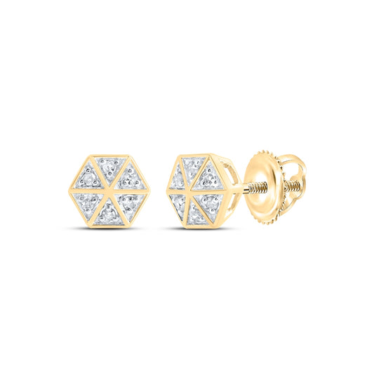 10K White Or Yellow Gold Womens Round Diamond Hexagon Earrings