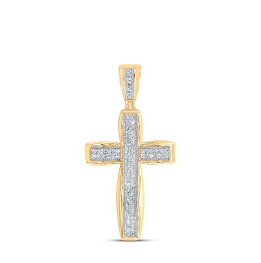 10K Yellow Gold Mens Round Diamond Cross Charm Pendant 1/3ct.
