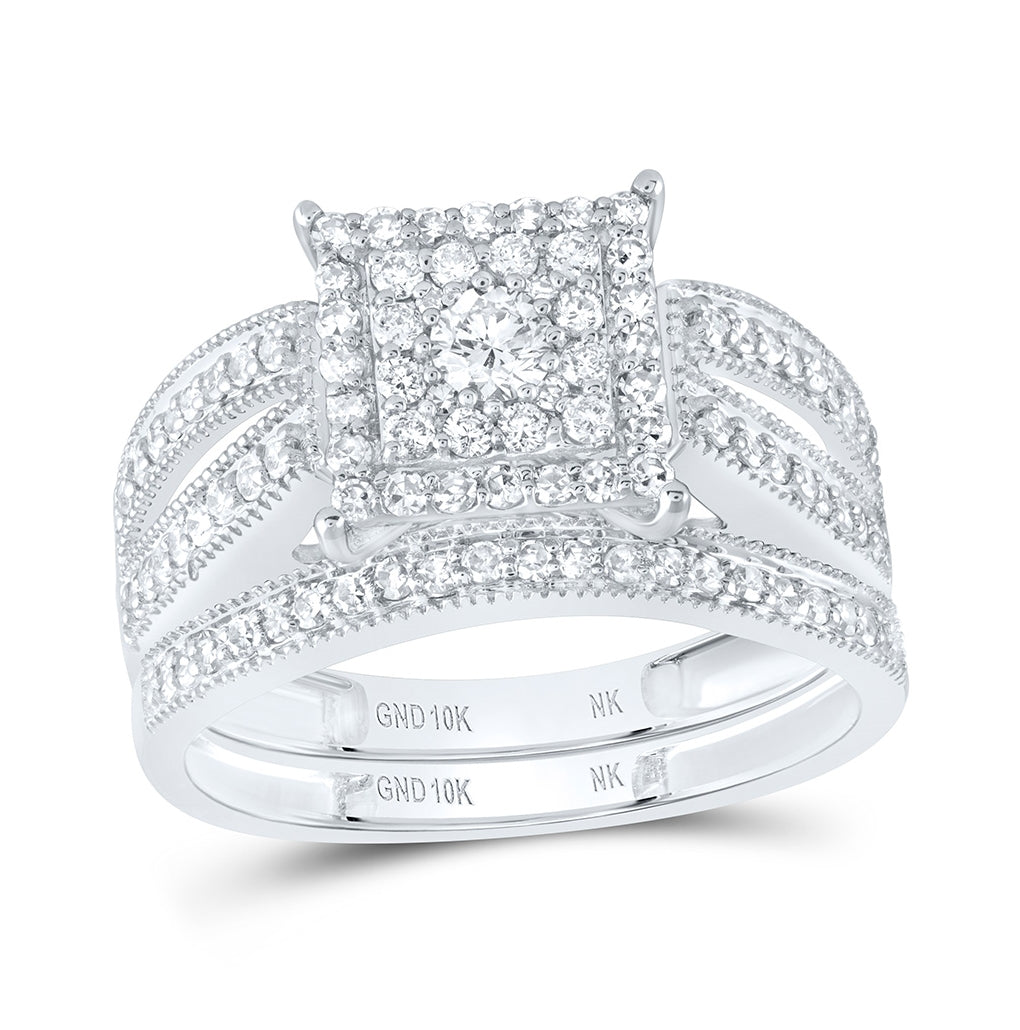 10K White Or Yellow Gold Round Diamond Square Bridal Wedding Ring Band Set , Womens Size: 5-10