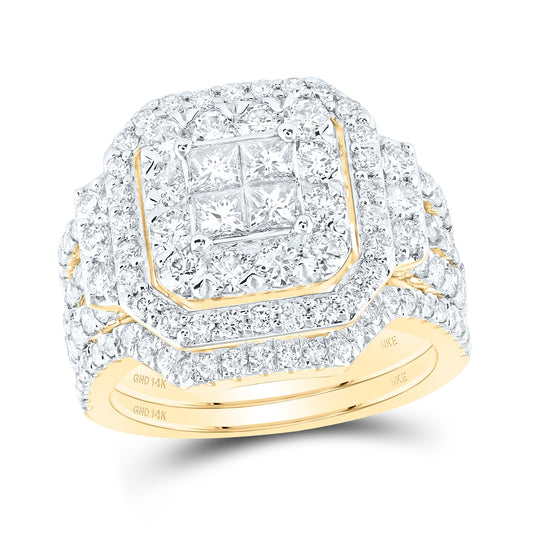 14K Yellow Or White Gold Princess Diamond Bridal Wedding Ring Band Set 2-5/8 Cttw, Womens Size: 5-10