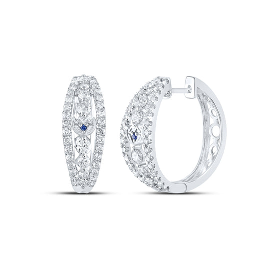 14K White Gold Womens Round Diamond Hoop Earrings 1-1/4 Cttw