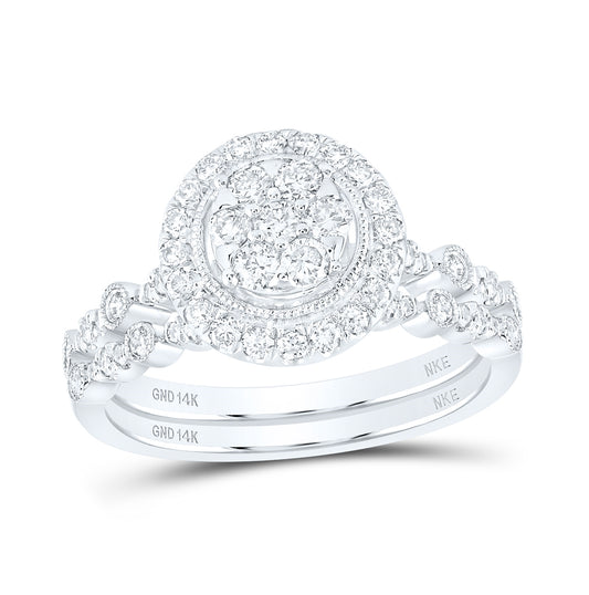 14K White Gold Round Diamond Cluster Bridal Wedding Ring Band Set 3/4ctw, Womens Size: 5-10