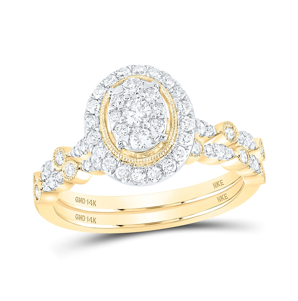 14K White Or Yellow Gold Round Diamond Oval Bridal Wedding Ring Band Set , Womens Size: 5-10