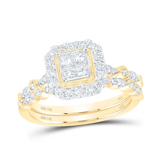 14K Yellow Or White Gold Princess Diamond Square Bridal Wedding Ring Band Set 3/4 Cttw, Womens Size: 5-10