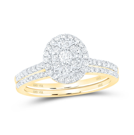 14K Yellow Gold Round Diamond Slender Oval Bridal Wedding Ring Band Set 5/8 Cttw, Womens Size: 5-10