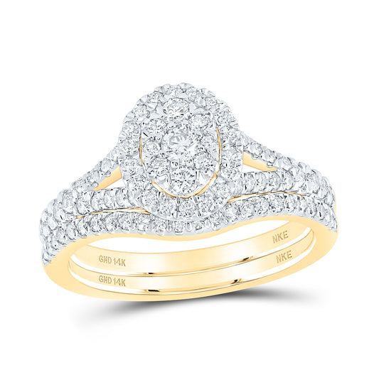 14K White Or Yellow Gold Round Diamond Oval Bridal Wedding Ring Band Set , Womens Size: 5-10