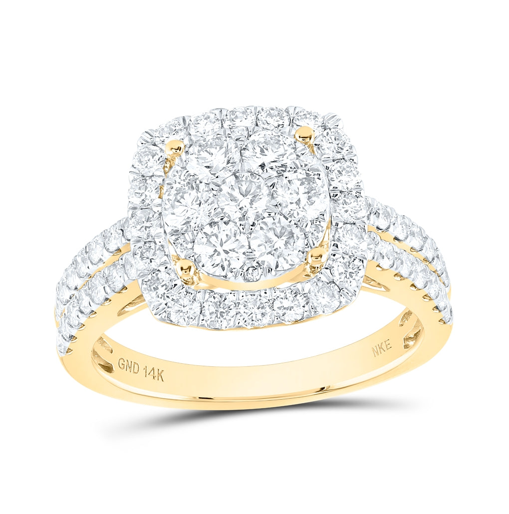 14K White Or Yellow Gold Womens Round Diamond Square Cluster Ring, Womens Size: 5-10