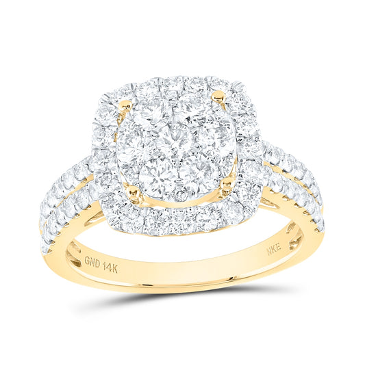 14K White Or Yellow Gold Womens Round Diamond Square Cluster Ring, Womens Size: 5-10