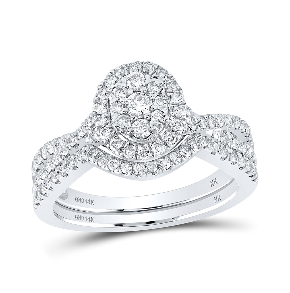 14K White Gold Round Diamond Oval Bridal Wedding Ring Band Set 3/4ctw, Womens Size: 5-10