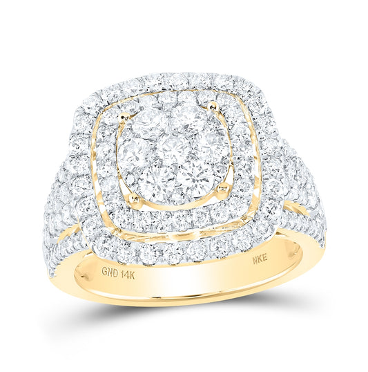 14K Yellow Gold Womens Round Diamond Square Cluster Ring 2 Cttw, Womens Size: 5-10