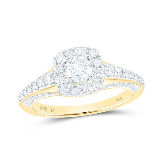14K Yellow Gold Round Diamond Halo Bridal Wedding Engagement Ring 1 Cttw, Womens Size: 5-10