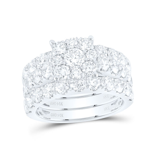 14K White Gold Round Diamond Halo Bridal Wedding Ring Band Set 4ctw, Womens Size: 5-10