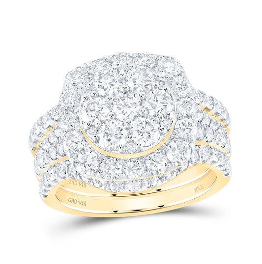 14K White Or Yellow Gold Round Diamond Cluster Bridal Wedding Ring Band Set , Womens Size: 5-10