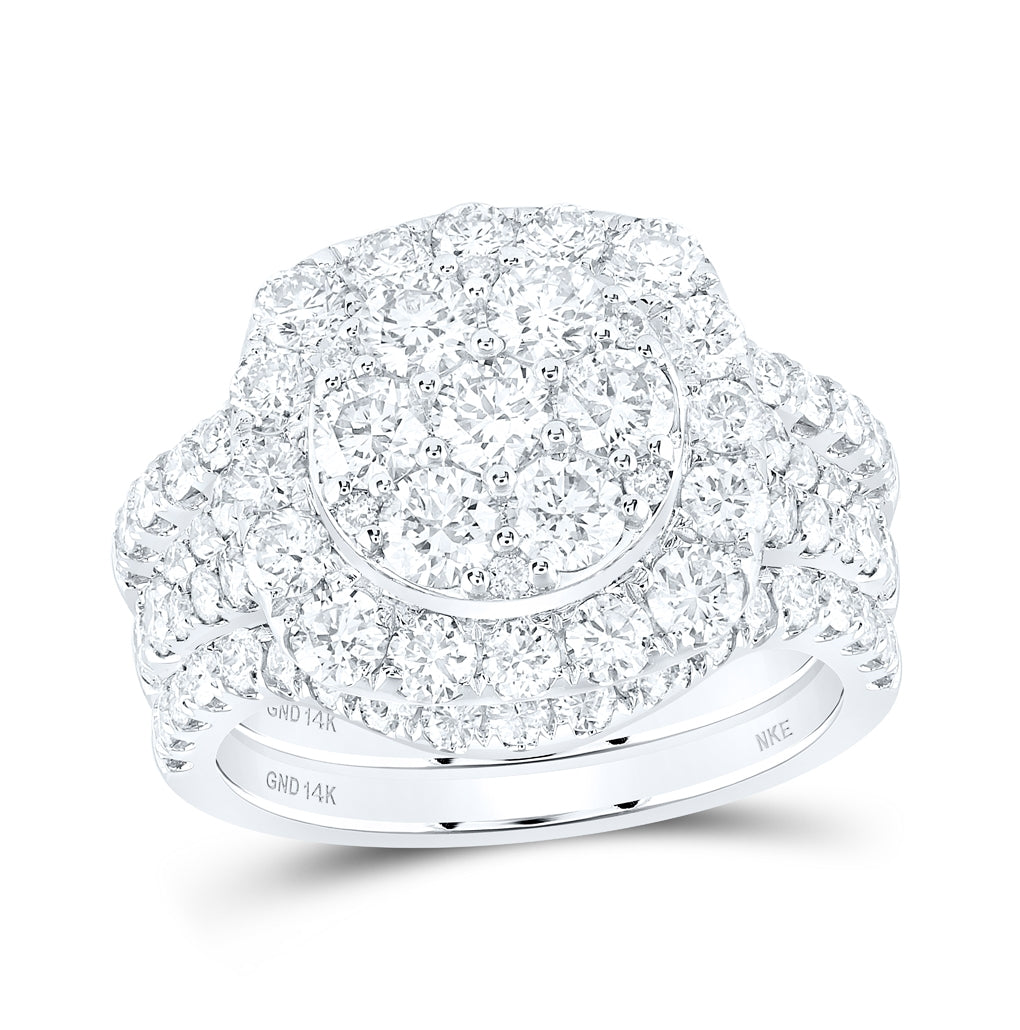 14K White Or Yellow Gold Round Diamond Cluster Bridal Wedding Ring Band Set , Womens Size: 5-10
