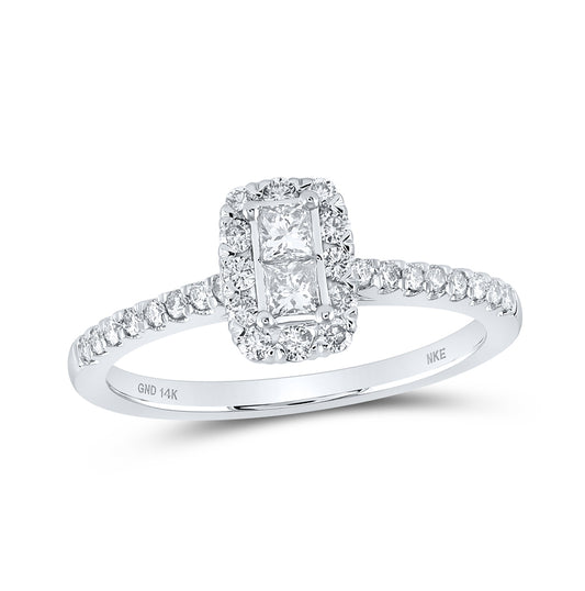14K White Gold Womens Princess Diamond 2-stone Ring 1/2ctw, Womens Size: 5-10