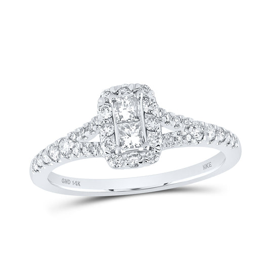 14K White Gold Womens Princess Diamond 2-stone Ring 1/2 Cttw, Womens Size: 5-10