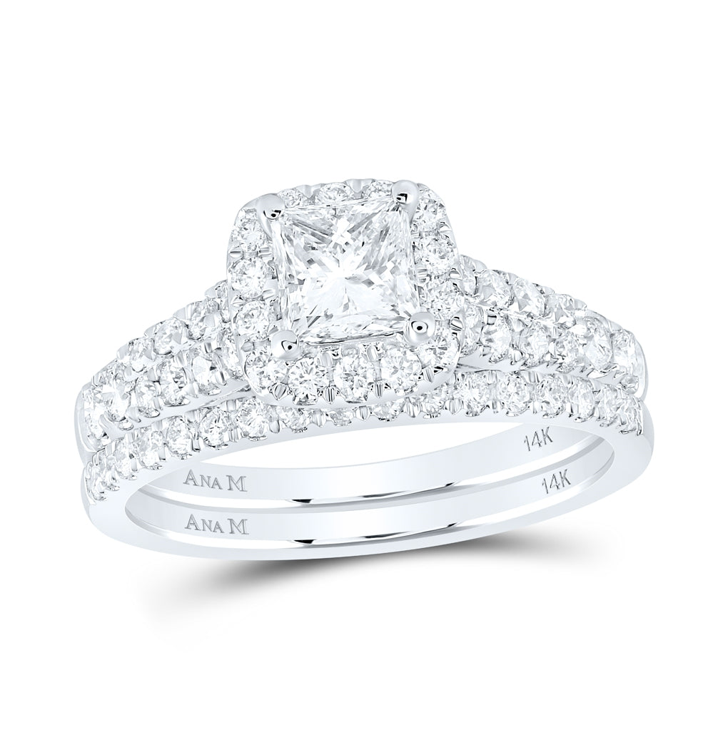 14K White Gold Princess Dia. Halo Bridal Wedding Band Set 1-1/2ctw, Women's Size: 5-10