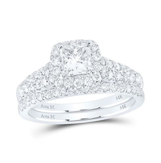 14K White Gold Princess Dia. Halo Bridal Wedding Band Set 1-1/2ctw, Women's Size: 5-10
