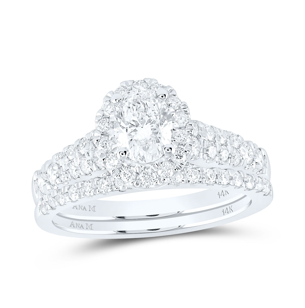 14K White Gold Oval Dia. Halo Bridal Wedding Band Set 1-1/2ctw, Women's Sz: 5-10
