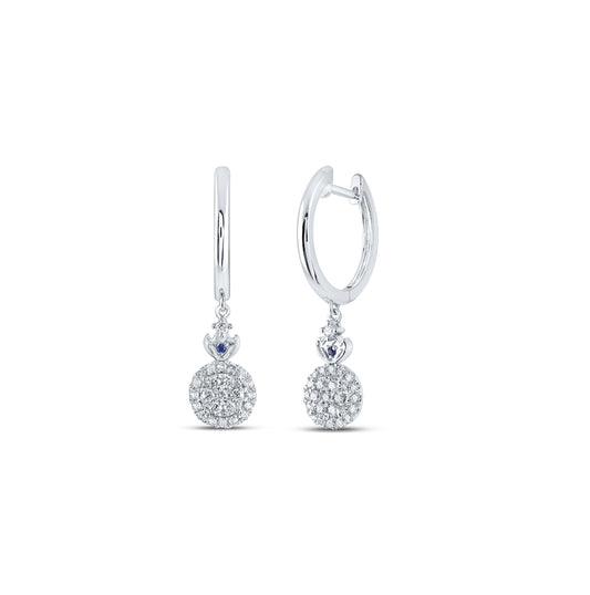 14K White Gold Womens Round Diamond Hoop Dangle Earrings 3/8 Cttw