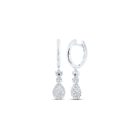 14K White Gold Womens Round Diamond Teardrop Hoop Dangle Earrings 1/2 Cttw