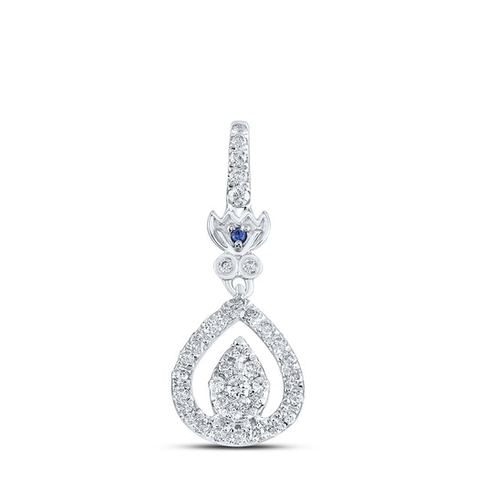 14K White Gold Womens Round Diamond Teardrop Pendant 1/4 Cttw