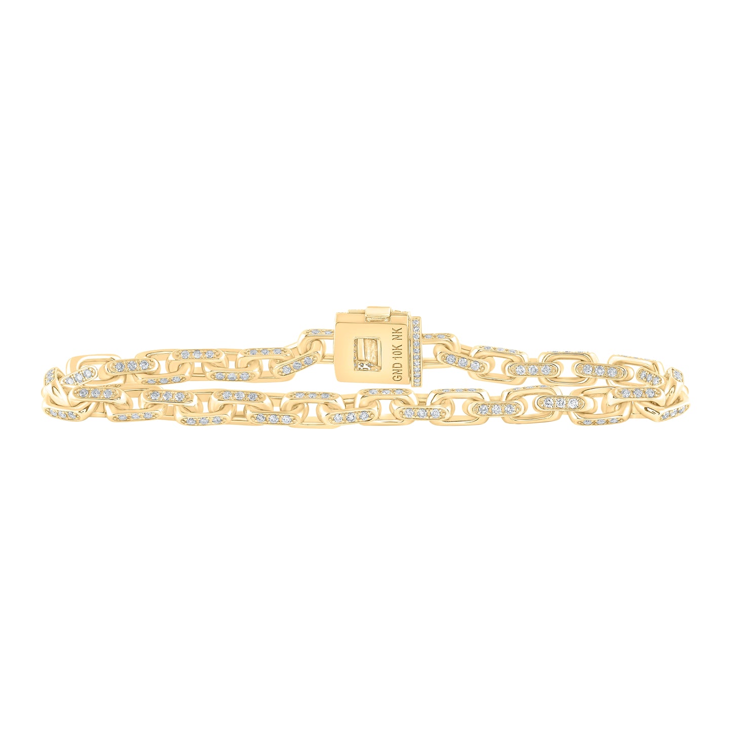 10K Yellow Gold Mens Round Diamond Cable Chain Link Bracelet 3-3/4 Cttw, Length: 8.5 In