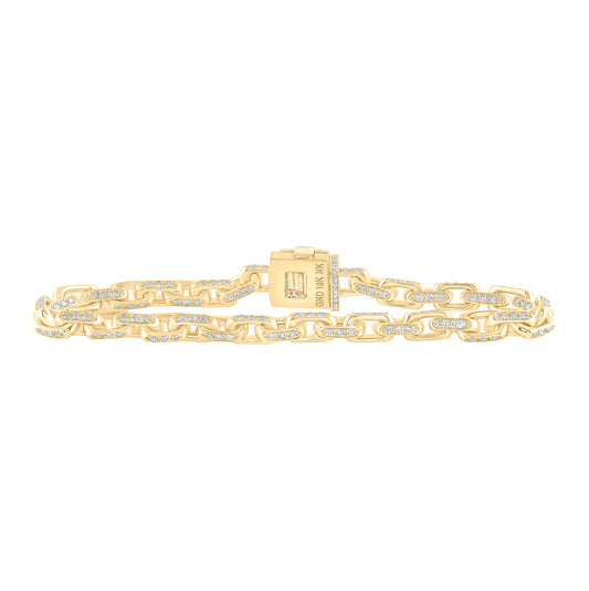 10K Yellow Gold Mens Round Diamond Cable Chain Link Bracelet 3-3/4 Cttw, Length: 8.5 In