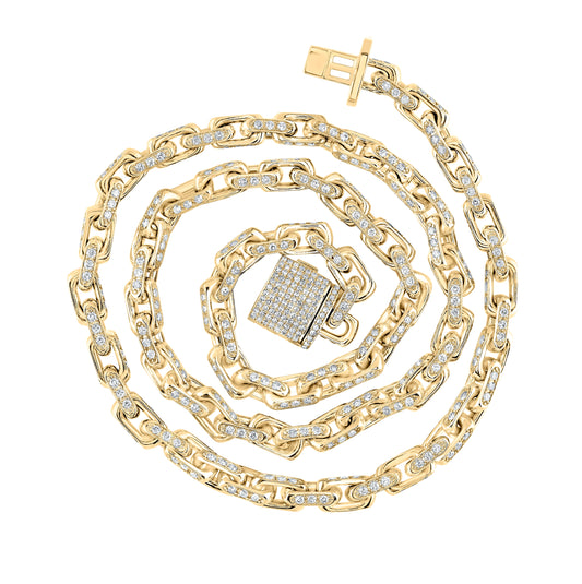 10K Yellow Gold Mens Round Diamond 22-inch Link Chain Necklace 7-3/4 Cttw