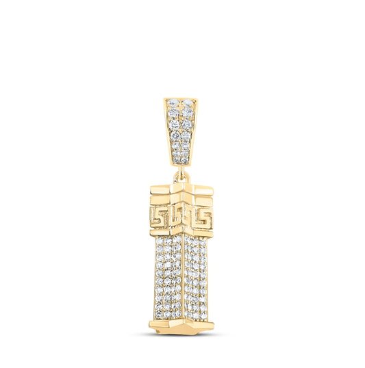 10K Yellow Gold Mens Round Diamond Urn-shape Charm Pendant 1-3/8 Cttw