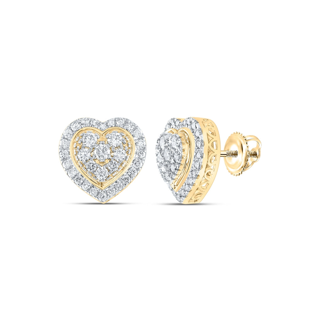 10K White Or Yellow Gold Womens Round Diamond Heart Earrings